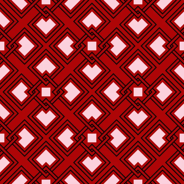 Patrón Geométrico Sin Costura Blanco Negro Sobre Fondo Rojo Diseño — Vector de stock