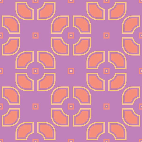 几何紫色无缝图案 明亮的彩色背景与粉红色和黄色元素的墙纸 纺织品和织物 — 图库矢量图片