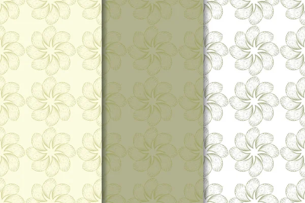 Olive Green Floral Backgrounds Set Seamless Patterns Textile Wallpapers — Stock Vector