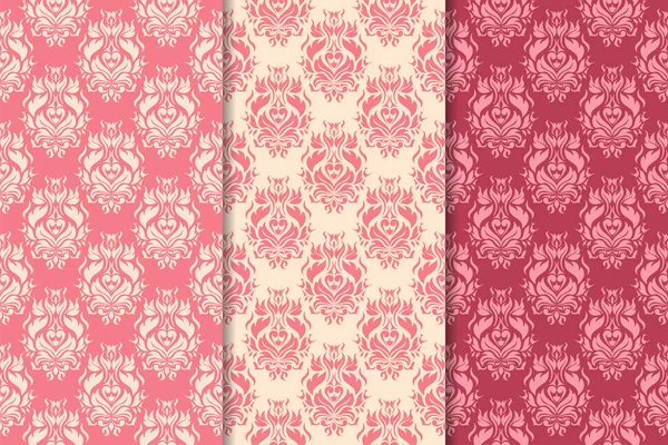 Set Cherry Red Floral Designs Vertical Seamless Patterns Wallpaper Backgrounds — Stock Vector