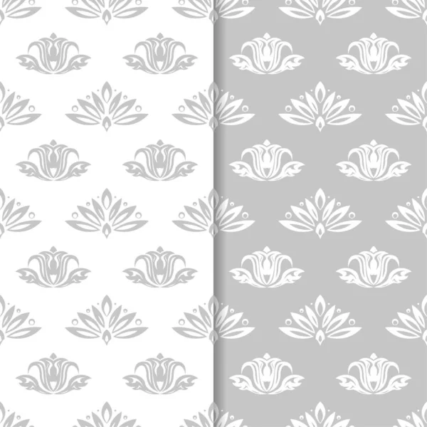 Virágos Háttérképek Szürke Fehér Varrat Nélküli Mintát Háttérképek Textil Minták — Stock Vector