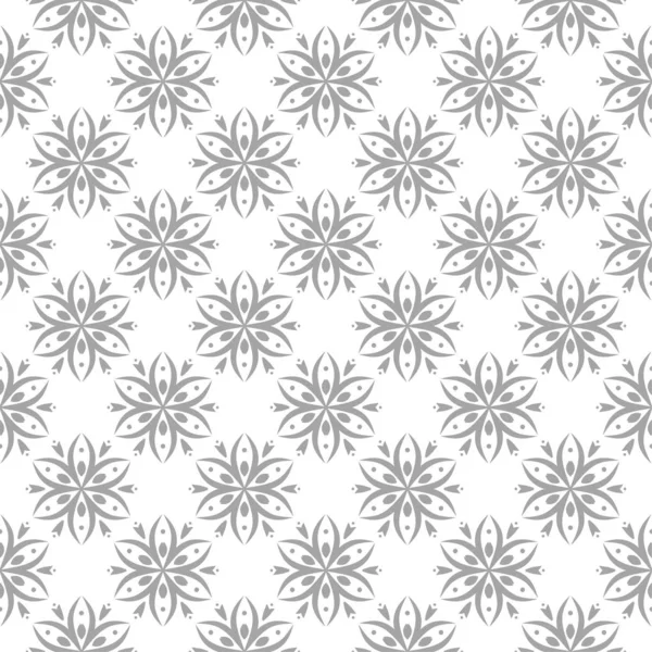白色背景的浅灰色花卉装饰品 纺织品和墙纸无缝图案 — 图库矢量图片