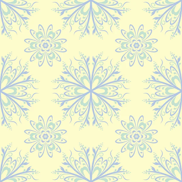 Beigefarbenes Florales Nahtloses Muster Hintergrund Mit Hellblauen Und Grünen Blumenelementen — Stockvektor
