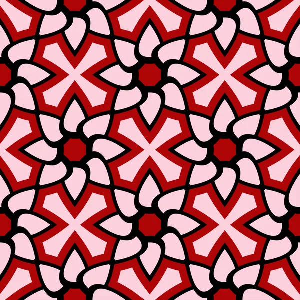 红色无缝图案与黑白花卉设计 墙纸背景 — 图库矢量图片