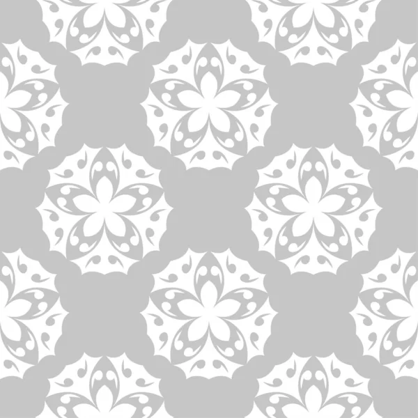 Weißer Blumenschmuck Auf Grauem Hintergrund Nahtloses Muster Für Textilien Und — Stockvektor