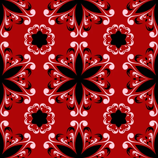 Sorunsuz çiçek arka plan. Kırmızı zemin üzerinde siyah-beyaz desen.