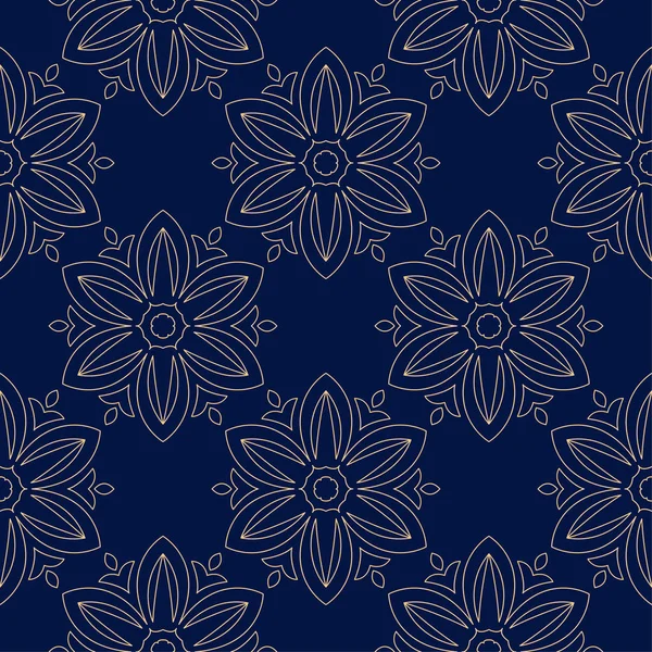 Zlaté Květy Modré Pozadí Vzor Bezešvé Pro Textil Tapety — Stockový vektor