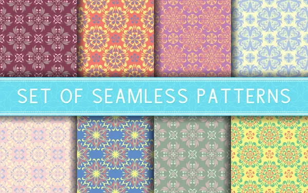 Nahtlose Muster Kollektion Farbiger Floraler Hintergründe Für Textilien Stoffe Oder — Stockvektor