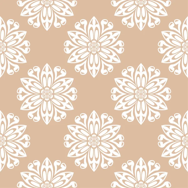 Bej renkli arka plan üzerinde beyaz çiçek tasarım. Tekstil ve duvar kağıtları için seamless modeli