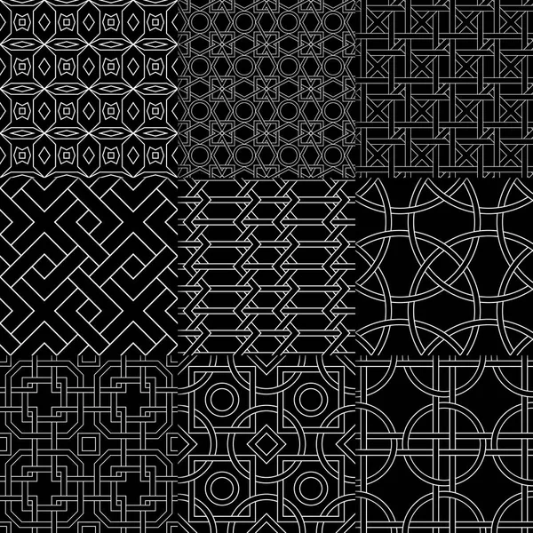 Ornements Géométriques Noirs Blancs Collection Motifs Classiques Sans Couture Pour — Image vectorielle