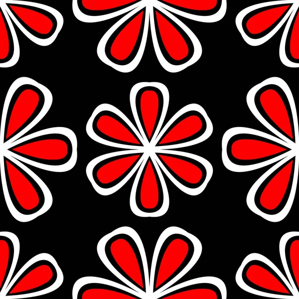 Patrón Sin Costura Floral Fondo Negro Rojo Blanco Para Fondos — Vector de stock