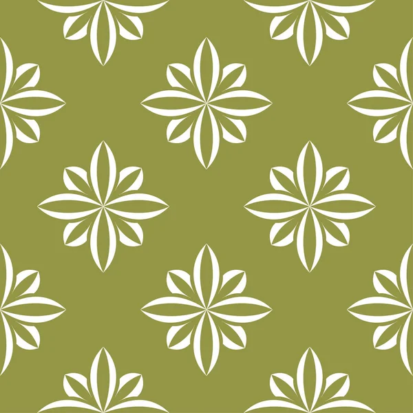 Zeytin yeşil zemin üzerine beyaz çiçekler. Tekstil ve duvar kağıtları için süs seamless modeli