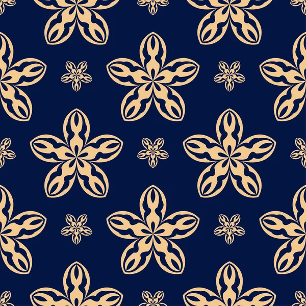 Golden Floral Element Donker Blauwe Achtergrond Naadloze Patroon Voor Textiel — Stockvector