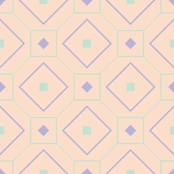 Геометрический Многоцветный Бесшовный Рисунок Бежевый Фон Фиолетовыми Голубыми Элементами Дизайна — стоковый вектор