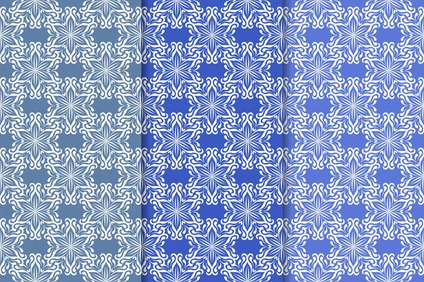 Set Floral Ornaments Blue Vertical Seamless Patterns Wallpaper Backgrounds — Stock Vector