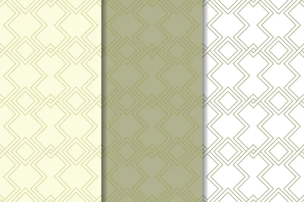 Zeytin yeşili ve beyaz geometrik süsler. Web, Tekstil ve duvar kağıtları için dikey Dikişsiz desen seti