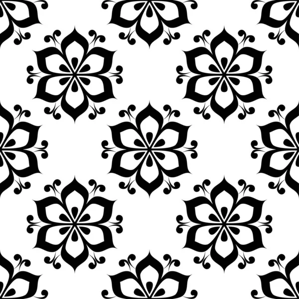 Patrón Floral Monocromo Blanco Negro Sin Costura Fondo Con Elementos — Vector de stock