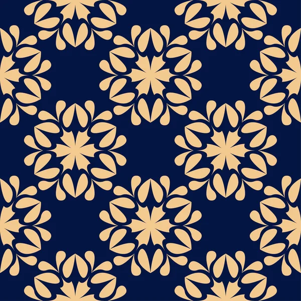 Arany Virág Dísz Sötét Kék Háttér Varrat Nélküli Mintát Textil — Stock Vector