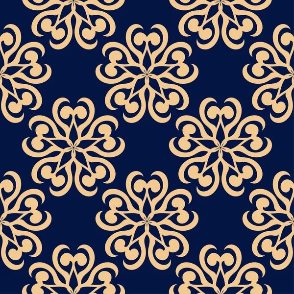 Golden Floral Ornament Dark Blue Background Seamless Pattern Textile Wallpapers — Stock Vector