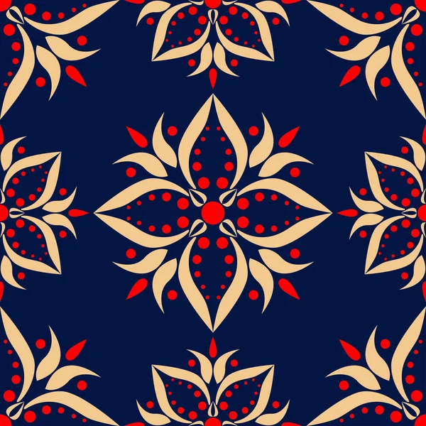 Fondo Sin Costura Floral Azul Con Patrón Rojo Beige Fondo Ilustración De Stock