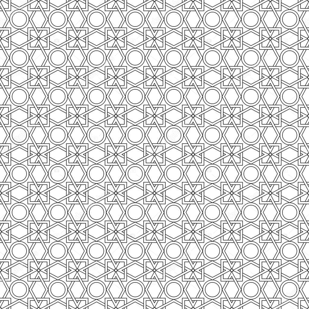 Black geometric seamless pattern on white background. Ornament for web, textile and wallpapers