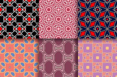 Kesintisiz geometrik desenler. Tekstil, kumaş veya duvar kağıtları için renkli arka planlar topluluğu