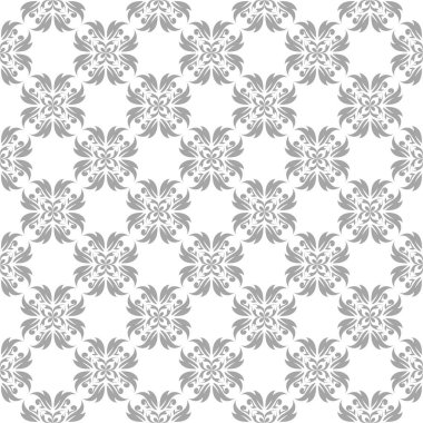 Beyaz arka plan üzerine açık gri çiçek süsleme. Tekstil ve duvar kağıtları için seamless modeli