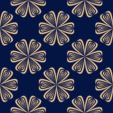 Koyu mavi zemin üzerine altın çiçek süsleme. Tekstil ve duvar kağıtları için seamless modeli