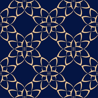 Koyu mavi zemin üzerine altın çiçek öğe. Tekstil ve duvar kağıtları için seamless modeli