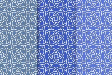 Mavi geometrik süsler. Web, Tekstil ve duvar kağıtları için dikey Dikişsiz desen seti