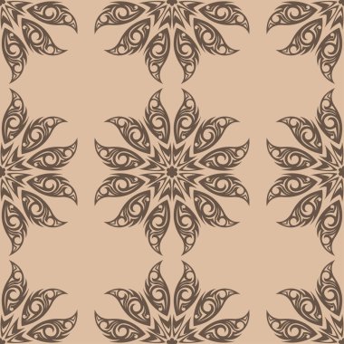 Kahverengi ve bej çiçekli süs. Tekstil ve duvar kağıtları için seamless modeli