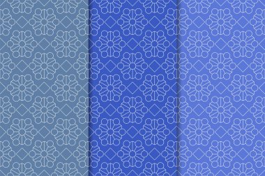 Mavi geometrik süsler. Web, Tekstil ve duvar kağıtları için dikey Dikişsiz desen seti