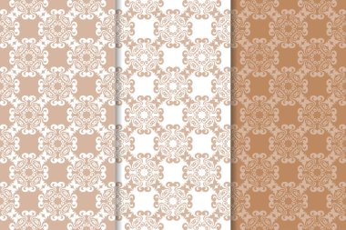 Kahverengi çiçek süsler. Tekstil ve duvar kağıtları için dikey Dikişsiz desen seti