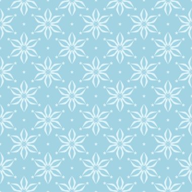 Mavi zemin üzerine beyaz çiçek desenli. Tekstil ve duvar kağıtları için sorunsuz süsleme