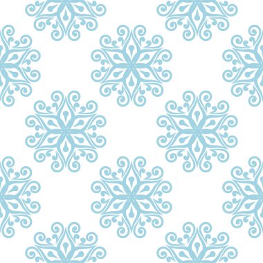 Beyaz zemin üzerine mavi çiçek süsleme. Tekstil ve duvar kağıtları için seamless modeli