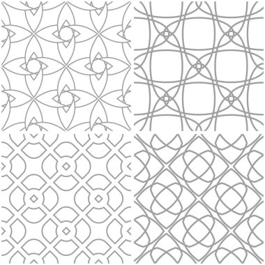 Geometrik desenler. Işık gri ve beyaz sorunsuz arka planlar kümesi. Vektör çizim