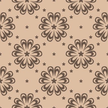 Bej renkli arka plan üzerinde kahverengi çiçek süs tasarım. Tekstil ve duvar kağıtları için seamless modeli