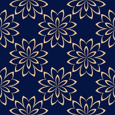 Altın mavi çiçek süsleme. Tekstil ve duvar kağıtları için seamless modeli