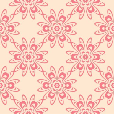 Bej renkli arka plan üzerinde kırmızı çiçek öğeleri. Tekstil ve duvar kağıtları için seamless modeli