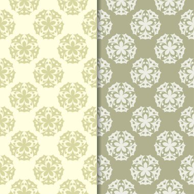 Zeytin yeşili çiçek arka planlar. Tekstil ve duvar kağıtları için dikişsiz desen seti