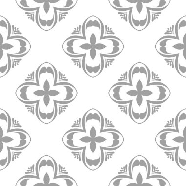 Beyaz arka plan üzerine açık gri çiçek süsleme. Tekstil ve duvar kağıtları için seamless modeli