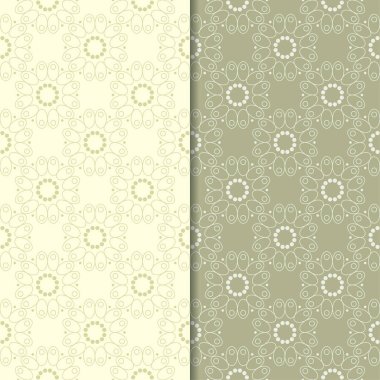 Zeytin yeşili çiçek süs arka planlar. Tekstil ve duvar kağıtları için dikişsiz desen seti