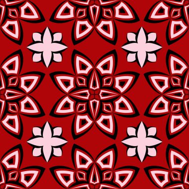 Sorunsuz çiçek arka plan. Kırmızı zemin üzerinde siyah-beyaz desen.