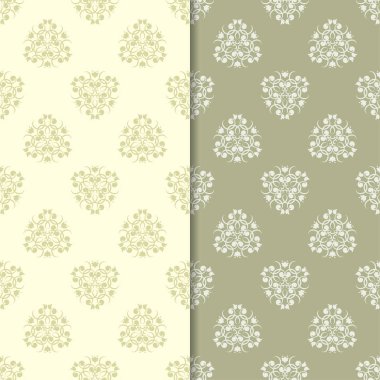 Zeytin yeşili çiçek desenleri. Tekstil ve duvar kağıtları için dikişsiz desen seti