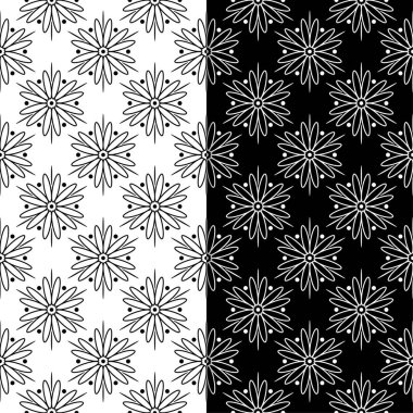Siyah ve beyaz çiçek arka planlar. Tekstil ve duvar kağıtları için dikişsiz desen seti