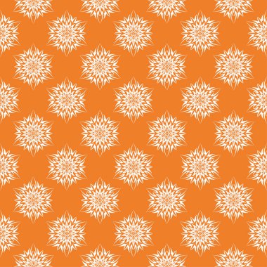 Turuncu zemin üzerine beyaz çiçek tasarım. Tekstil ve duvar kağıtları için seamless modeli