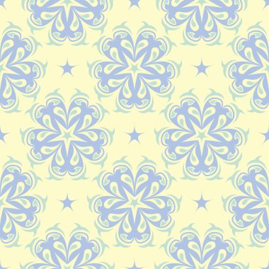 Çiçek seamless modeli. Bej renkli arka plan duvar kağıtları, Tekstil ve kumaş için mavi ve yeşil ışık çiçek öğeleri ile