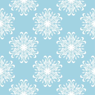 Mavi zemin üzerine beyaz çiçek tasarım. Tekstil ve duvar kağıtları için seamless modeli