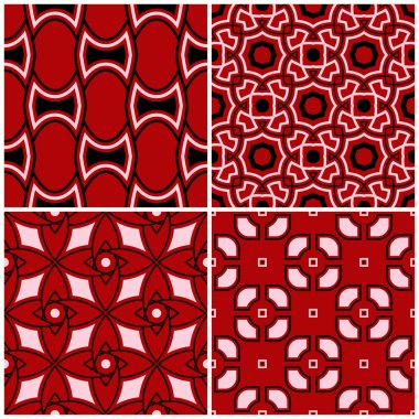 Kırmızı sorunsuz arka plan duvar kağıtları, Tekstil ve kumaş için siyah ve beyaz geometrik desenlerle