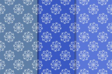 Mavi çiçekli süsler. Duvar kağıtları ve kumaşlar için dikey Dikişsiz desen seti